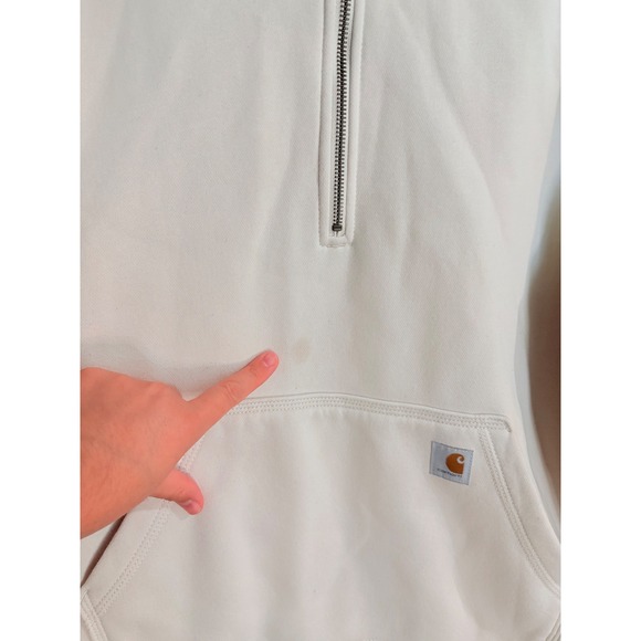 Carhartt Womens Relaxed Fit Quarter Zip Cozy Sweatshirt Cream Off-White Workwear - Picture 3 of 7